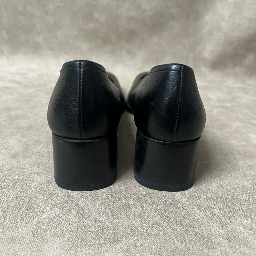 Salvatore Ferragamo Wedge Heels Womens Sz 7 Black Leather Slip On Shoes Pumps